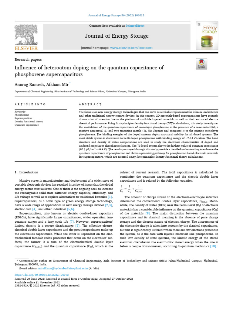 J Energy Storage new | PDF | Doping (Semiconductor) | Band Gap