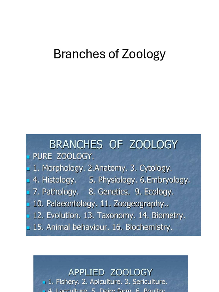 Branches of Zoology Short | PDF