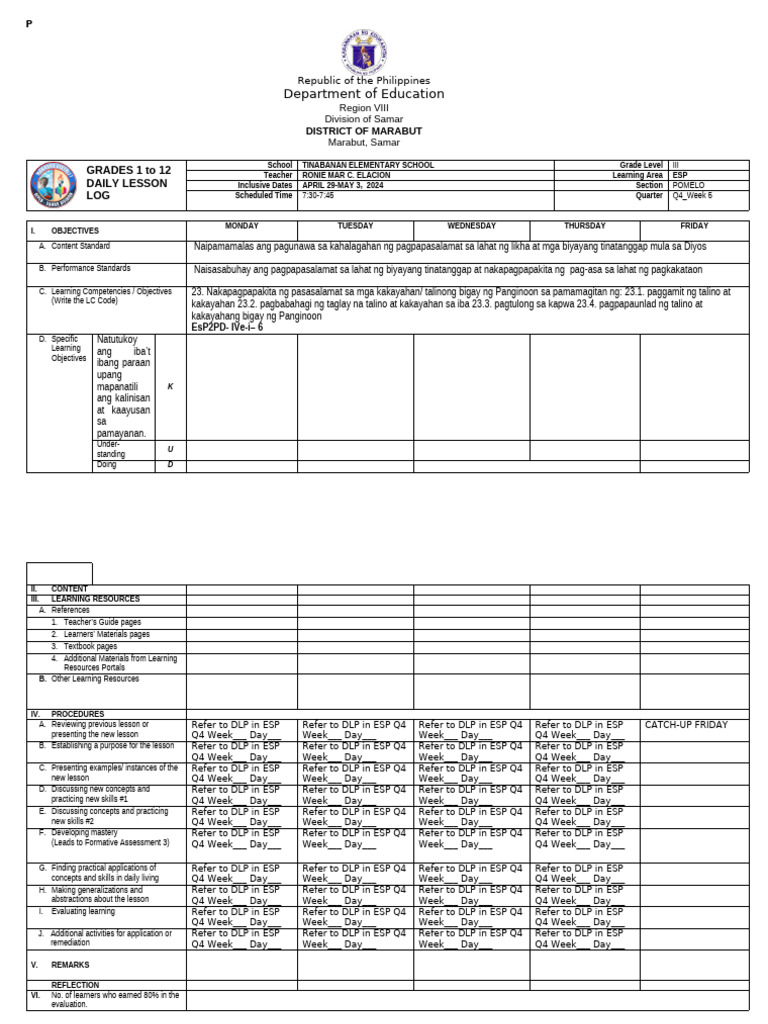 Dlp Template in Esp | PDF | Pedagogy | Procedural Knowledge