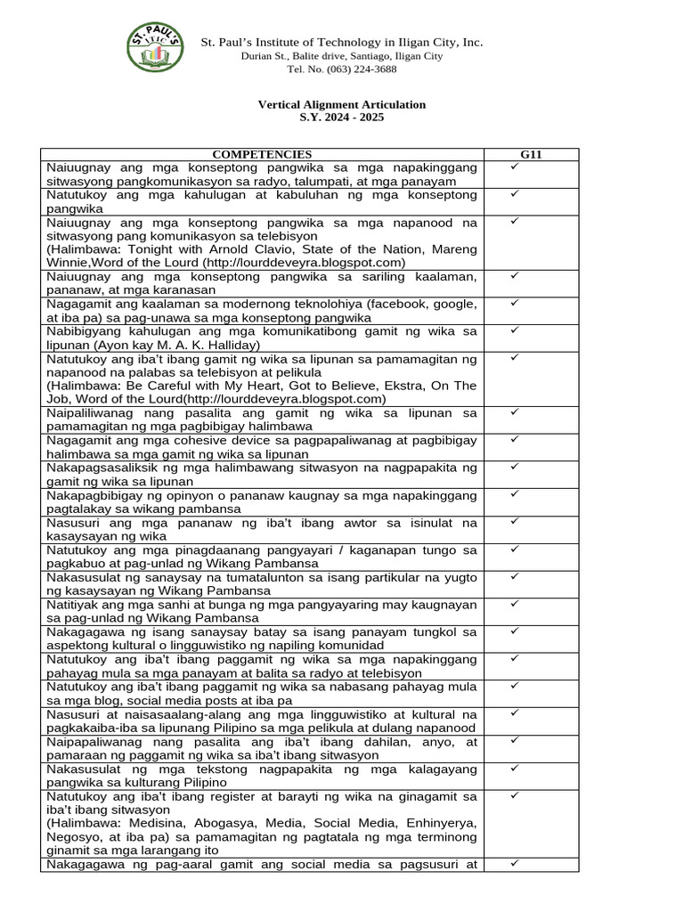 Vertical Alignment FILIPINO | PDF
