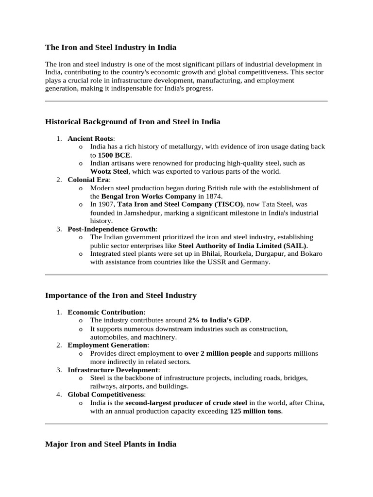 The Iron and Steel Industry in India | PDF | Steelmaking | Steel