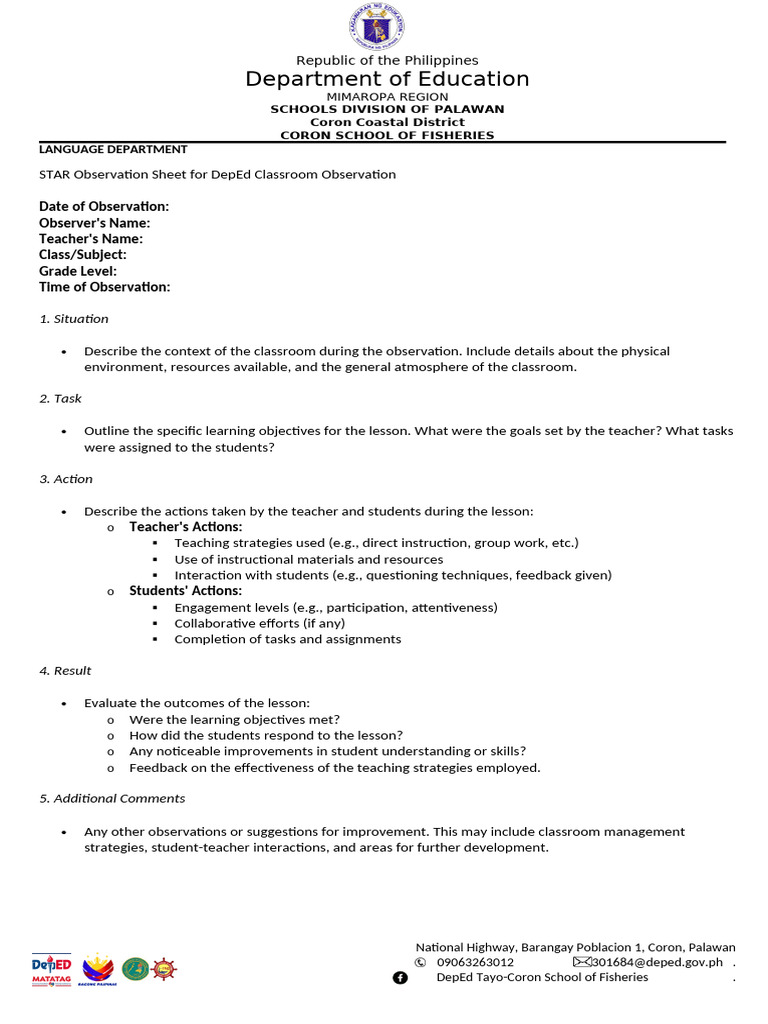 Classroom Observation Report Template | PDF