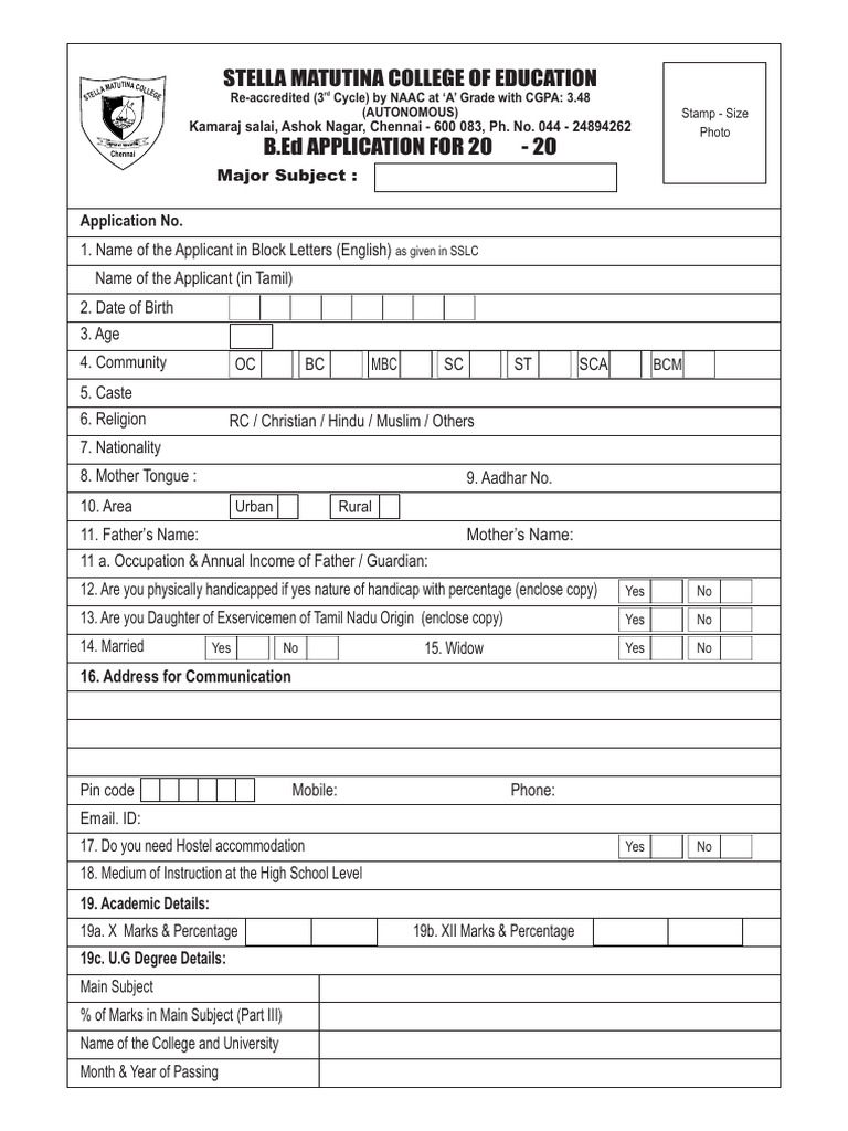 B.Ed Application Form - Stella Matutina | PDF | Diseases And Disorders ...