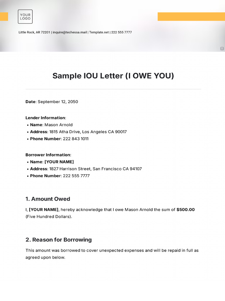 Sample IOU Letter Template | PDF