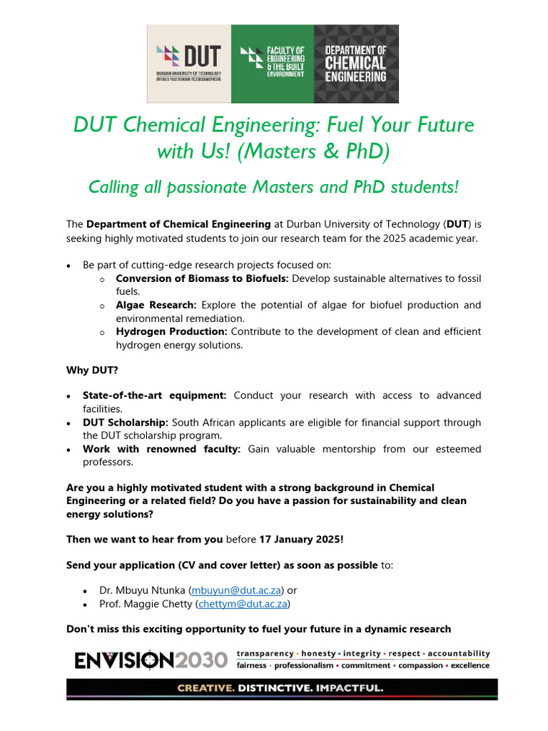 DUT PhD Opportunities in Chemical Engineering | PDF