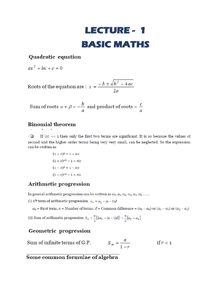 Lecture - 1 Basic Maths CC 2021 | PDF