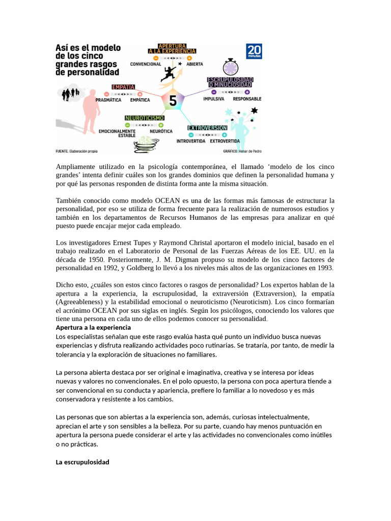 Modelo OCEAN: Los 5 Factores de Personalidad | PDF | Salud mental ...