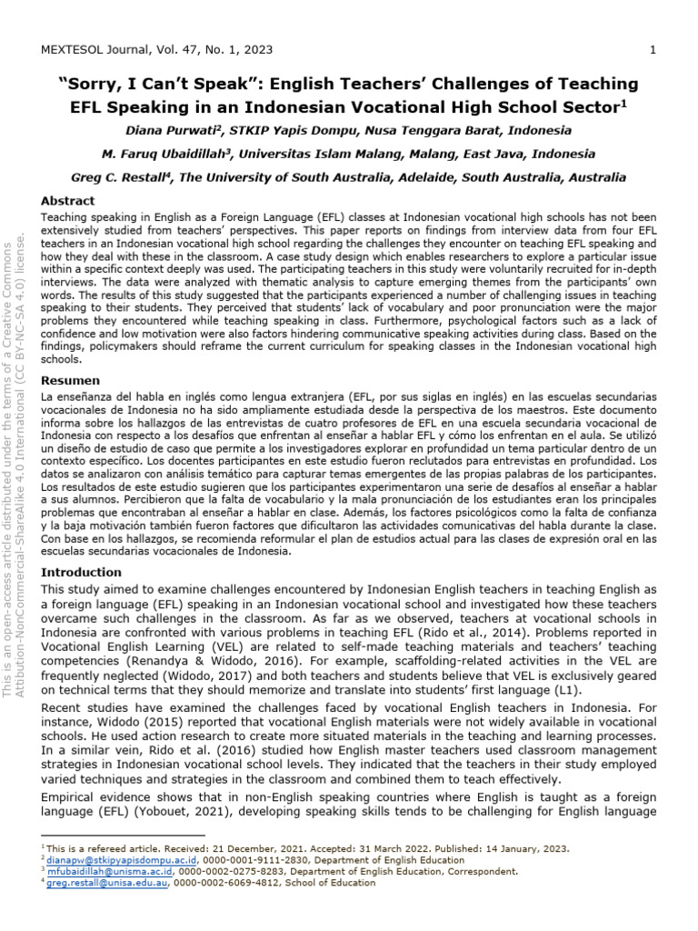 EFL Speaking Challenges in Indonesia | PDF | English As A Second Or ...