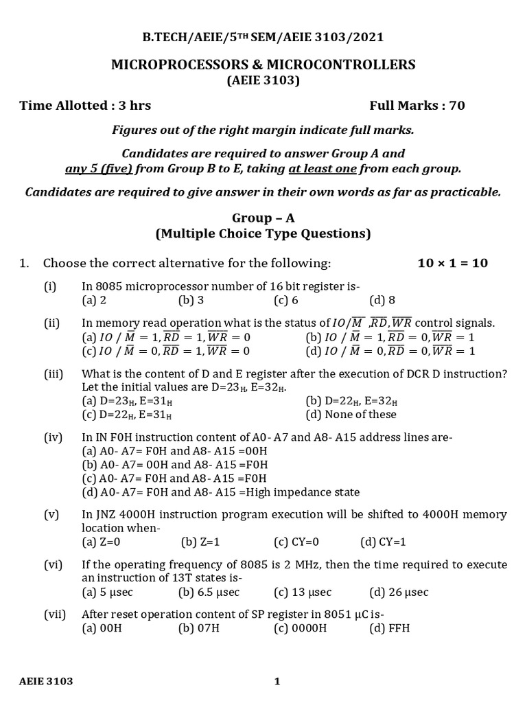 Microprocessors & Microcontrollers Exam 2021 | PDF | Microcontroller ...