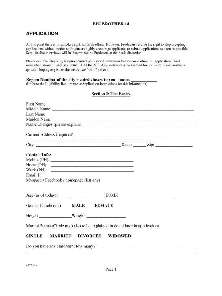 Application: Big Brother 14 | PDF | Arbitration | Marriage