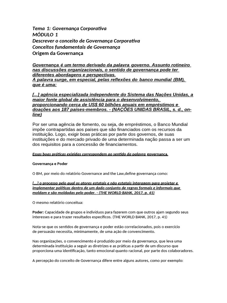 Origem e Princípios da Governança Corporativa | PDF | Governança ...