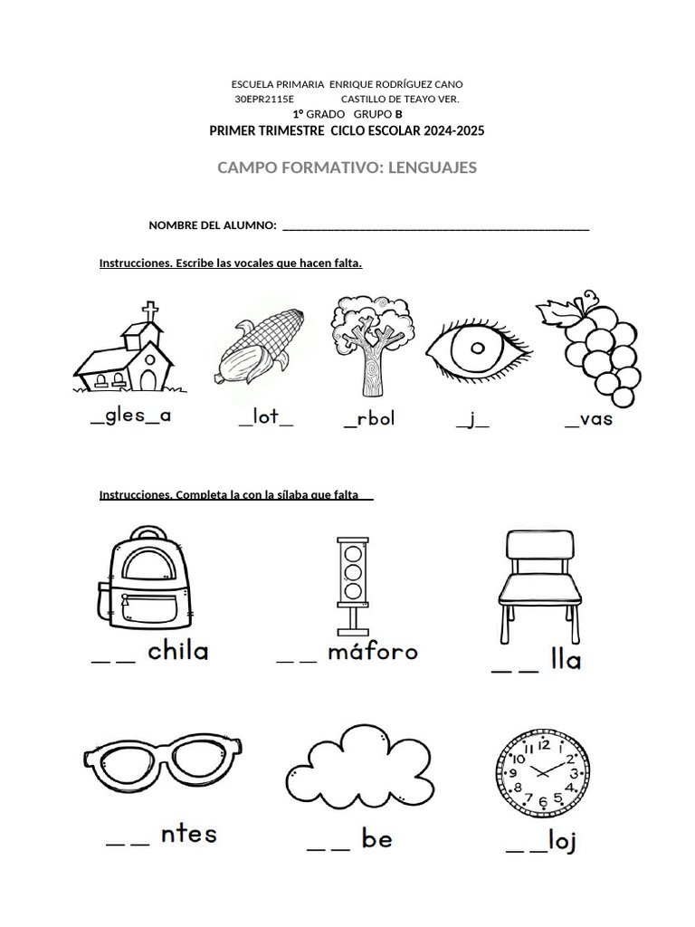 Ejercicios de Lenguaje para 1° Grado | PDF