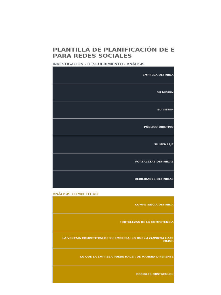 Copia de IC Social Media Strategy Plan Template Google Sheets ES | PDF ...