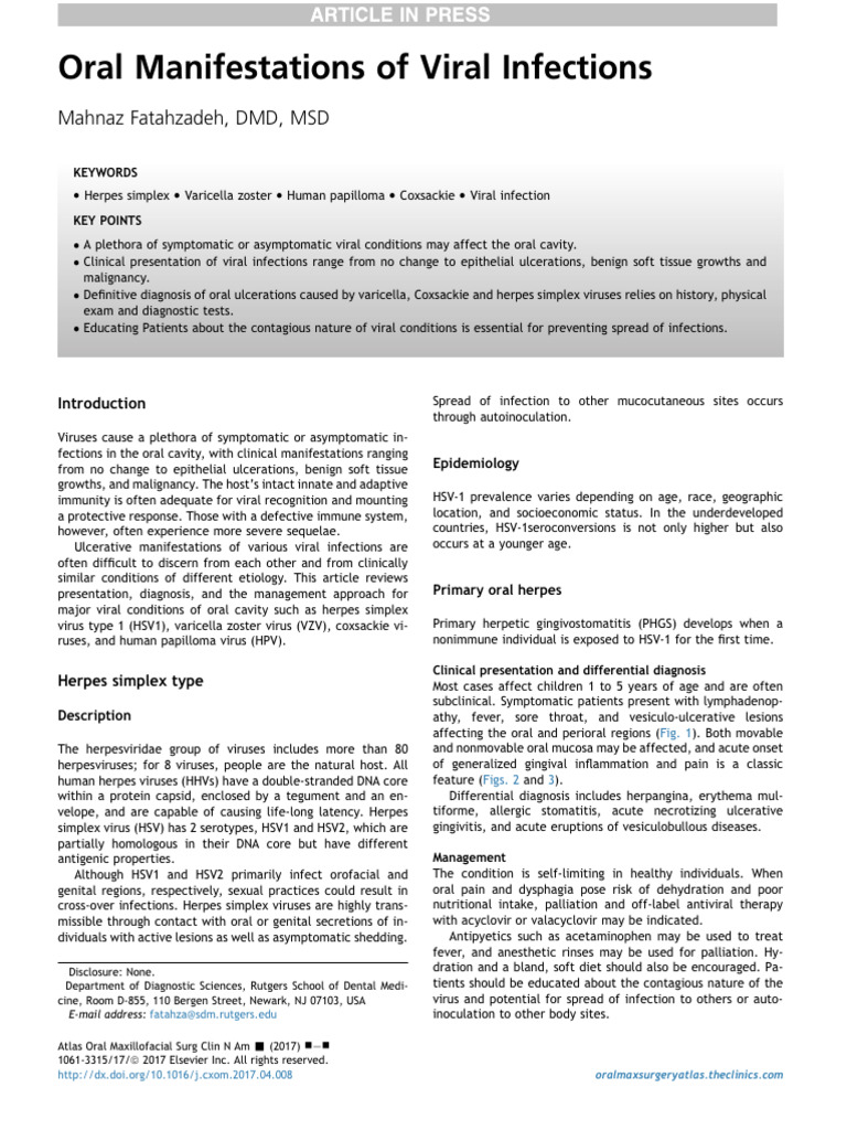 Oral Viral Infections Overview | PDF | Infection | Diseases And Disorders
