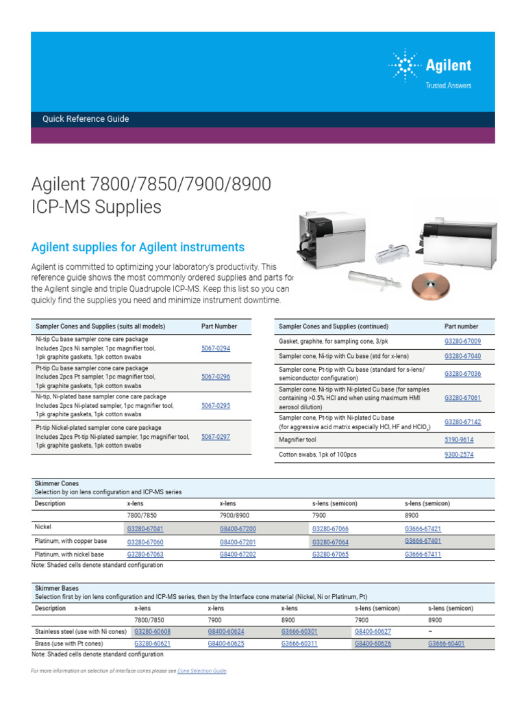 ICP-MS Supplies Quick Reference Guide | PDF | Physical Sciences ...