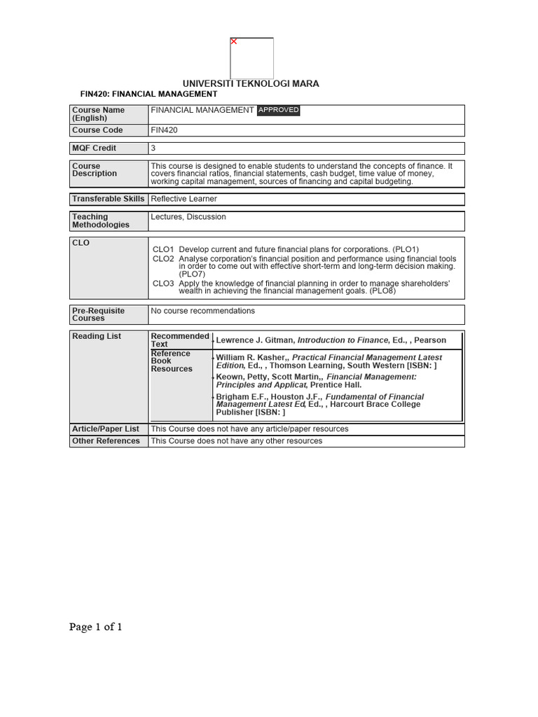 Financial Management Course Overview | PDF