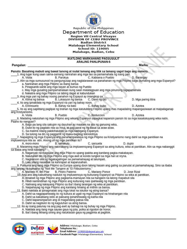 Third Quarter Examination in Ap 5 | PDF