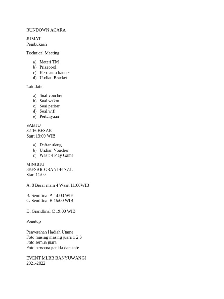 Rundown Acara Event MLBB Banyuwangi | PDF