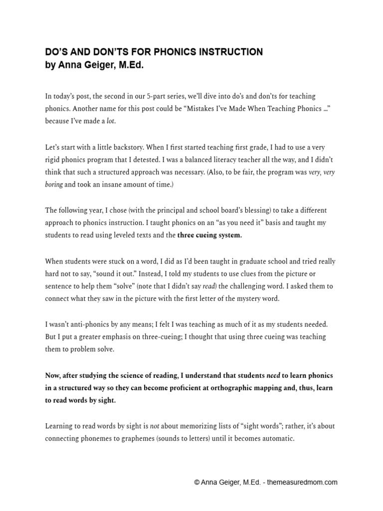 Dos and Donts For Teaching Phonics The Measured Mom | PDF | Phonics ...