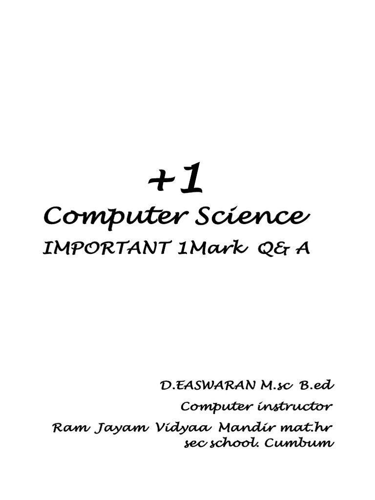 11th Computer Science One Mark Q&A | PDF | Logic Gate | Computer Network