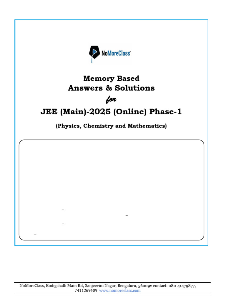 JEE Main 2025 Phase-1 Solutions: PCM | PDF | Mole (Unit) | Physical ...