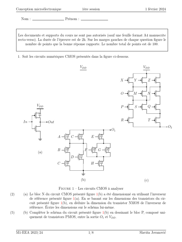 Évaluation Conception Microélectronique 2024 | PDF | CMOS | Fonction ...