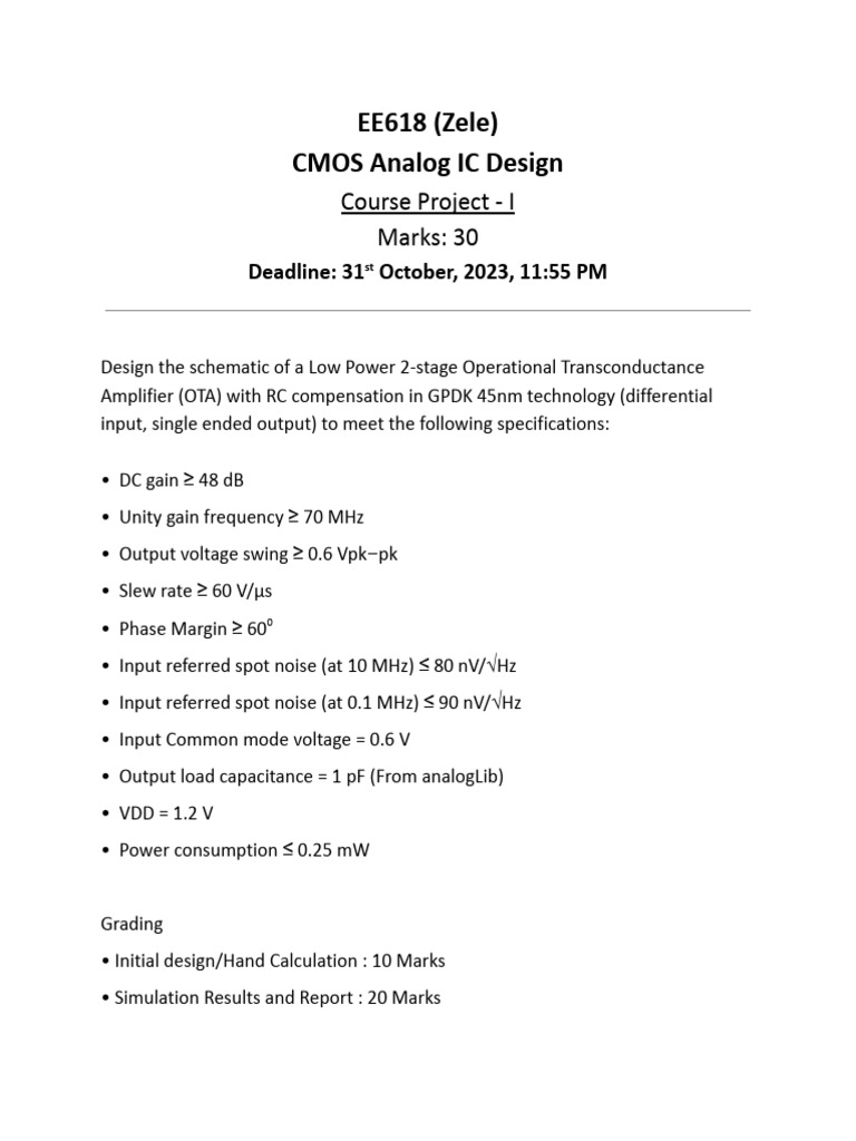 Low Power OTA Design Project Guide | PDF | Electrical Engineering ...