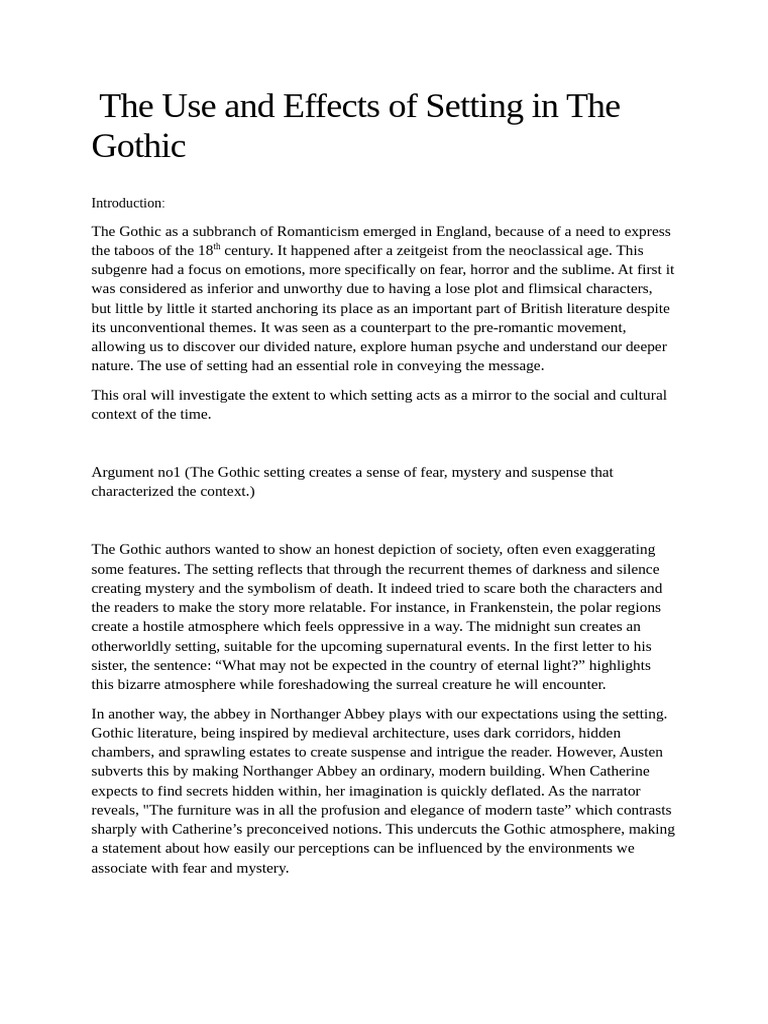 Gothic Settings: Reflecting Fear and Culture | PDF | Gothic Fiction ...