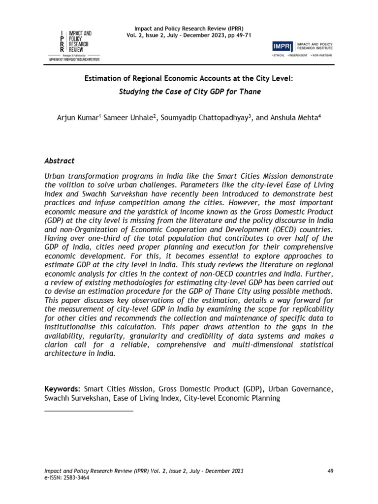 SA1 - Estimation of Regional Economic Accounts at The City Level - IPRR ...