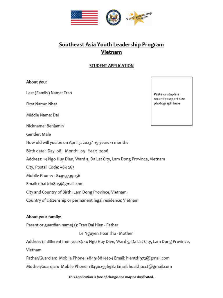 Vietnam Youth Leadership Application | PDF | Leadership | Empathy