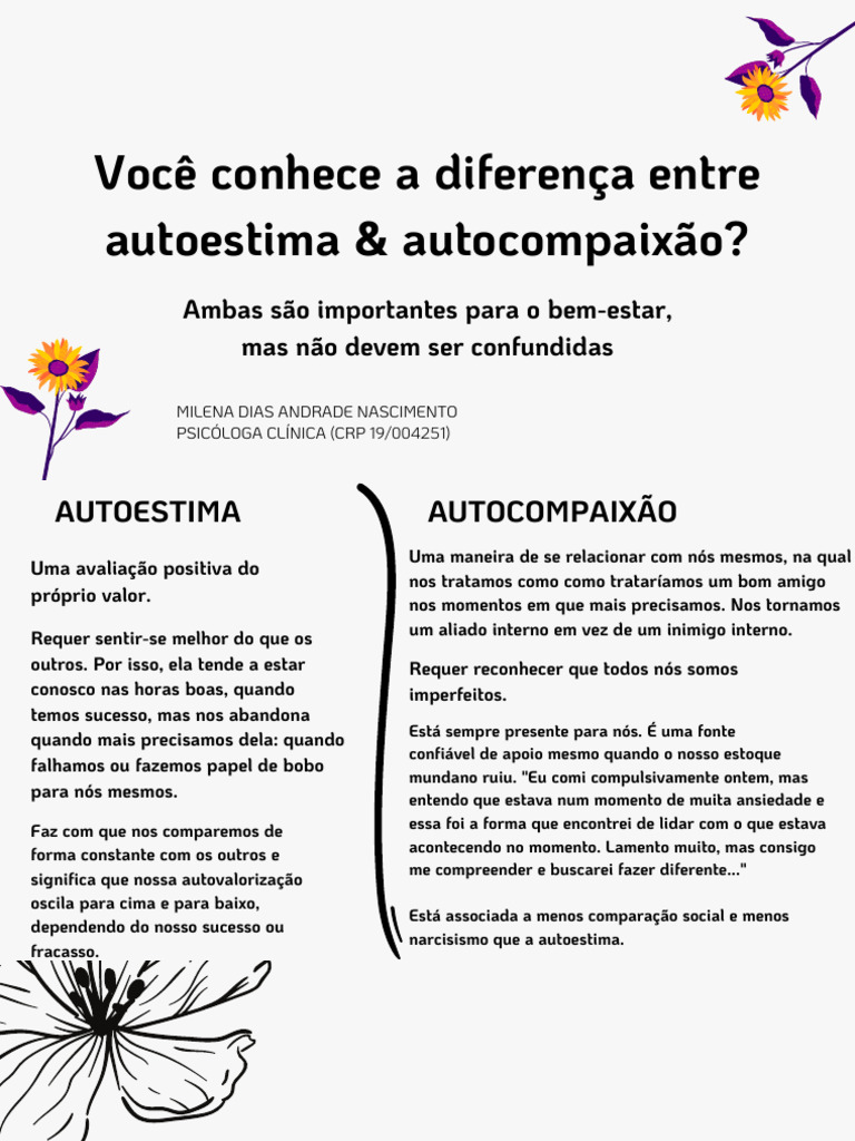 Autoestima vs. Autocompaixão: Entenda a Diferença | PDF