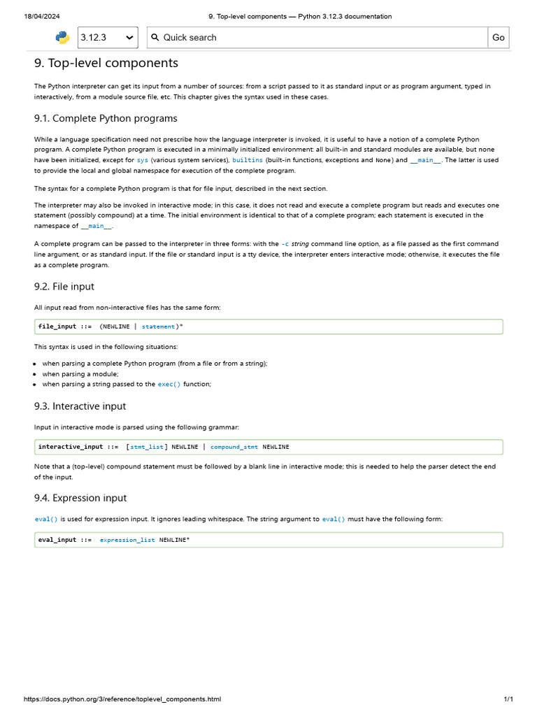 9. Top-level components — Python 3.12.3 documentation | PDF | Parsing ...