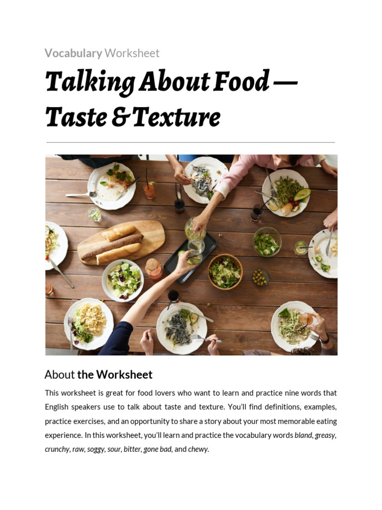 Talking About Food Taste and Texture | PDF | Taste | Foods