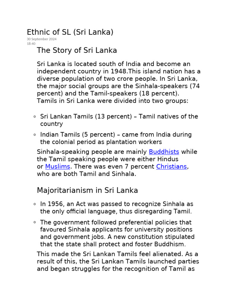 Ethnic of SRI LANKA | PDF