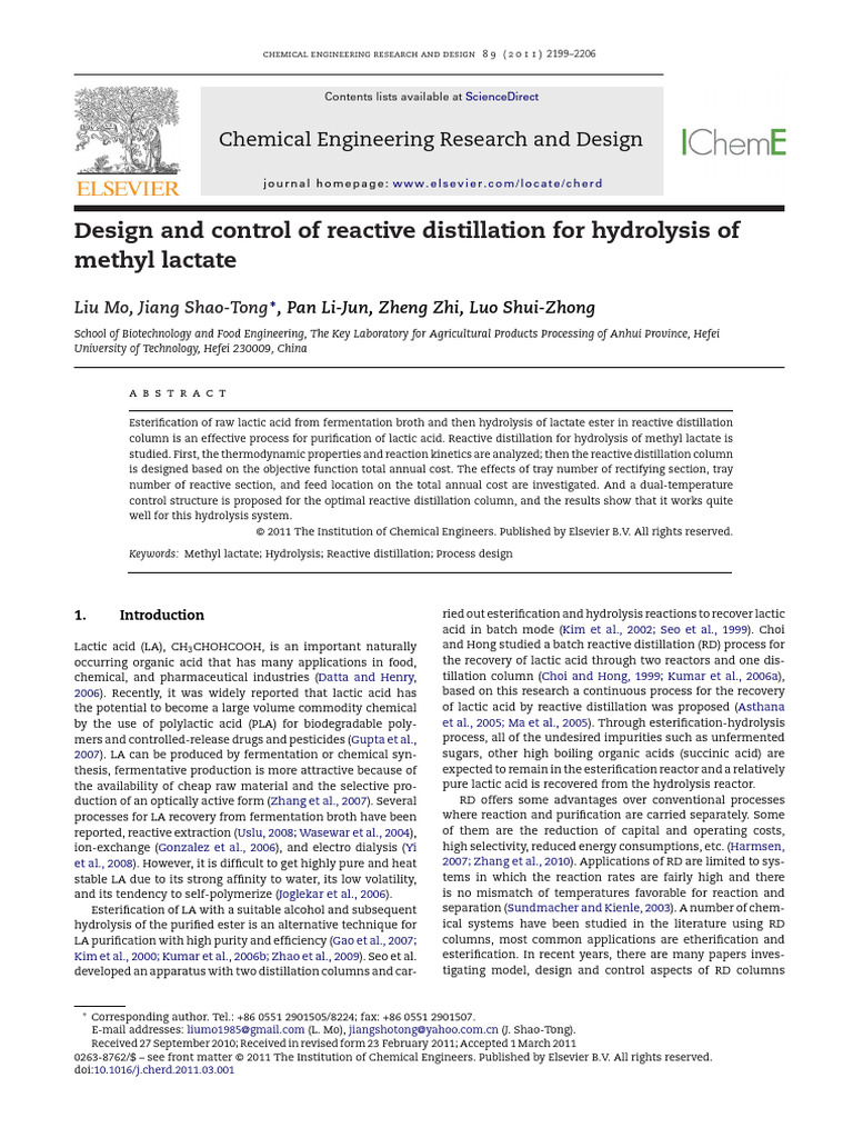 Design and Control of Reactive Distillat | PDF | Applied And ...