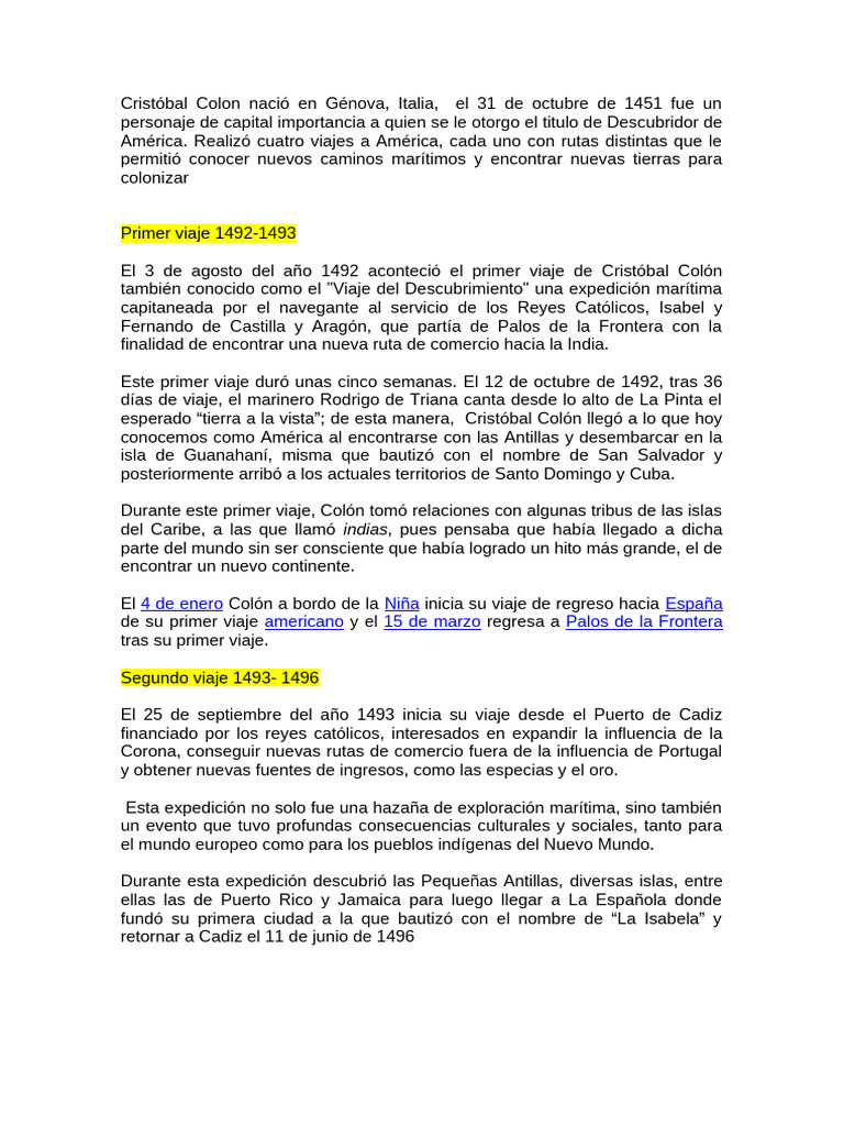 Tercer Viaje de Cristóbal Colón | PDF | Cristobal colon | Edad del ...