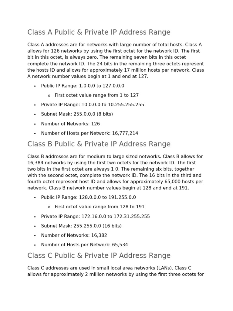 IP Address Classes and Ranges Overview | PDF | Ip Address | Computer ...