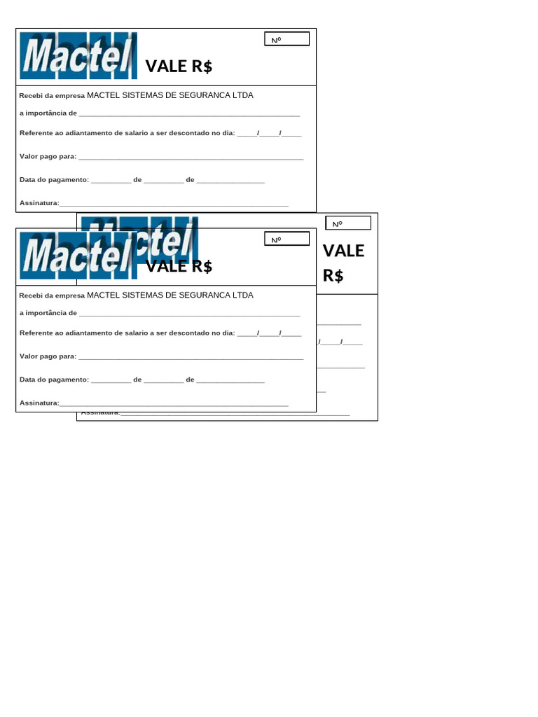 Modelo de Vale para Funcionário | PDF