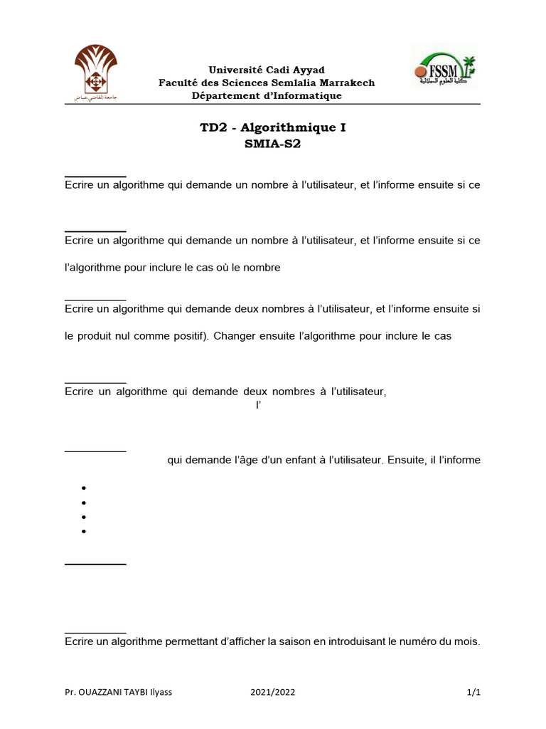 Algorithmes de Base en Algorithmique I | PDF