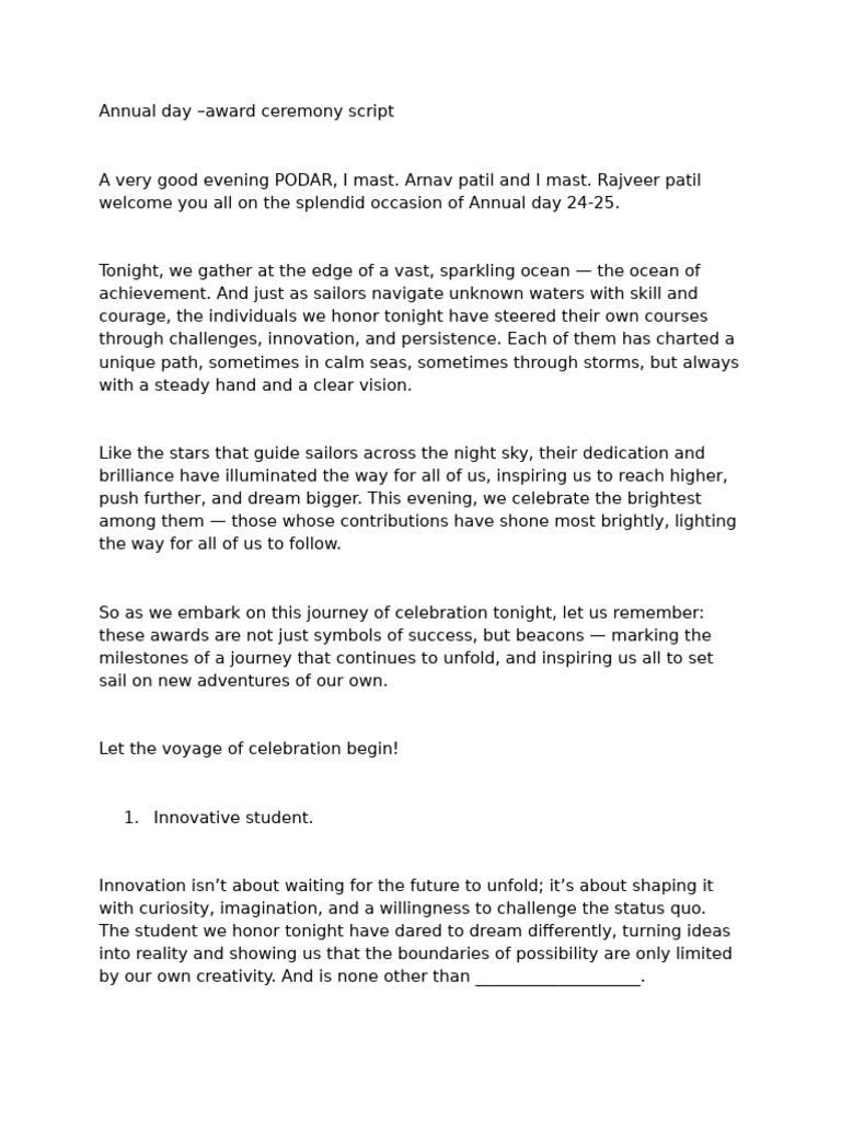 Annual Day Award Ceremony Script | PDF