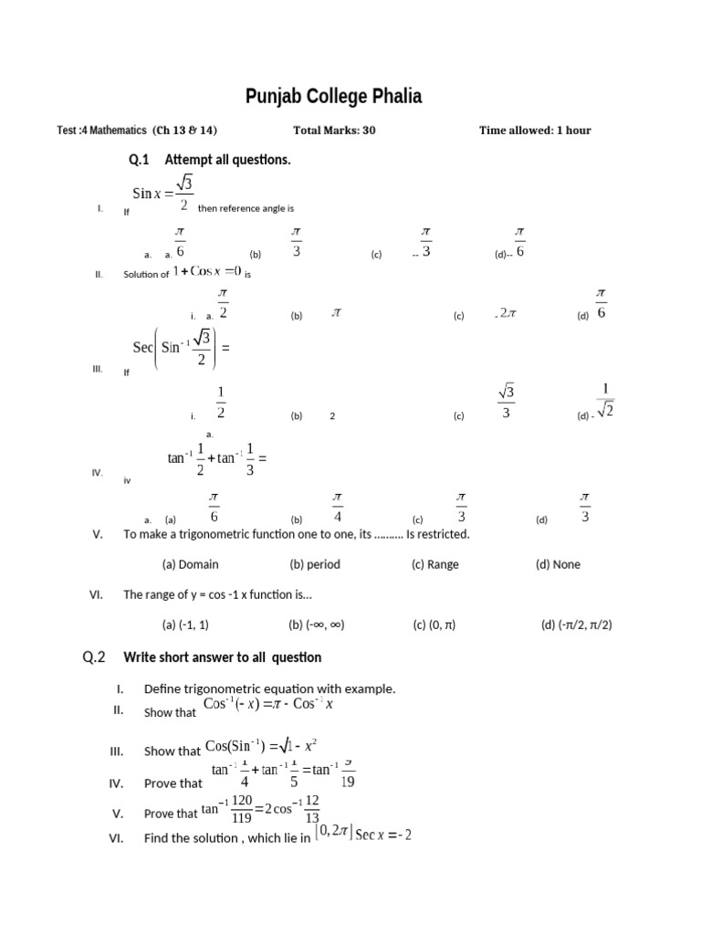 1st Year Test 4 | PDF