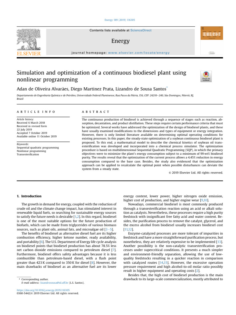 Optimization of Continuous Biodiesel Production | PDF | Biodiesel | Biofuel