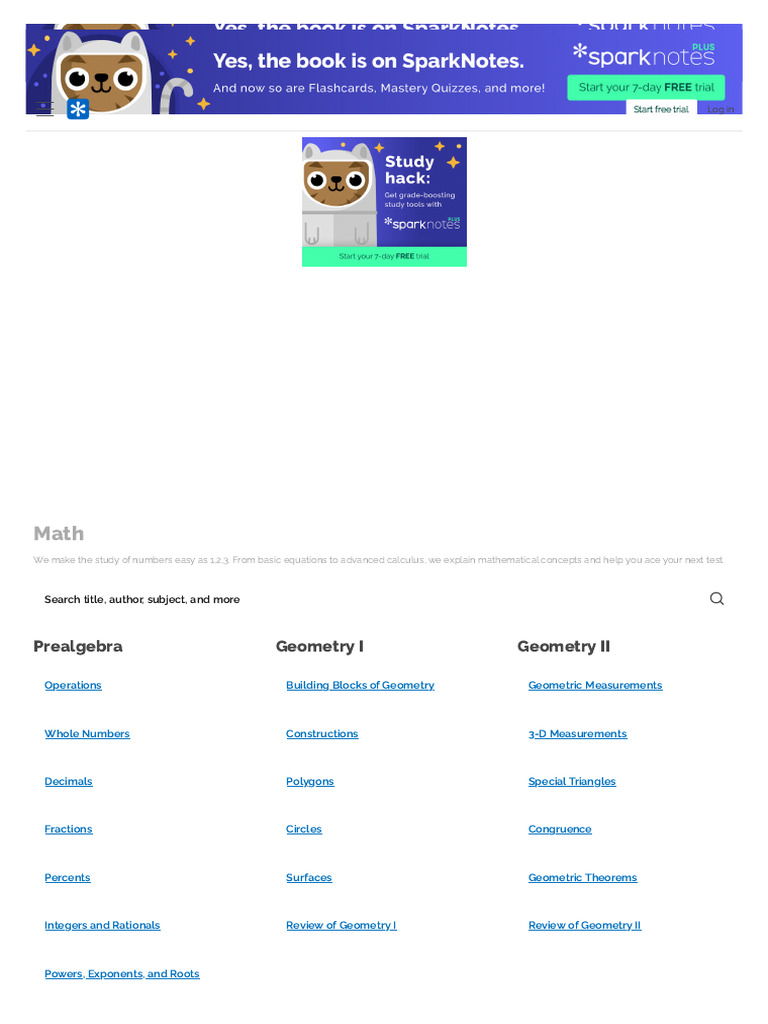Math Study Guides - SparkNotes | PDF | Equations | Function (Mathematics)