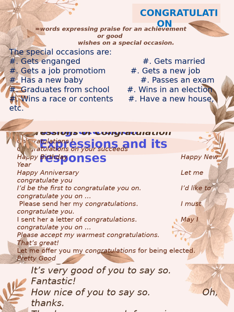 Expressions of Congratulations and Praise | PDF | Adverb | Adjective