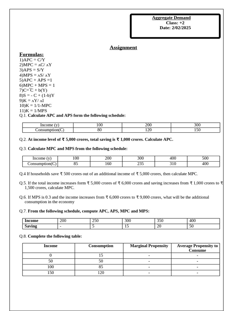 Aggregate Demand Calculations and Concepts | PDF | Consumption ...