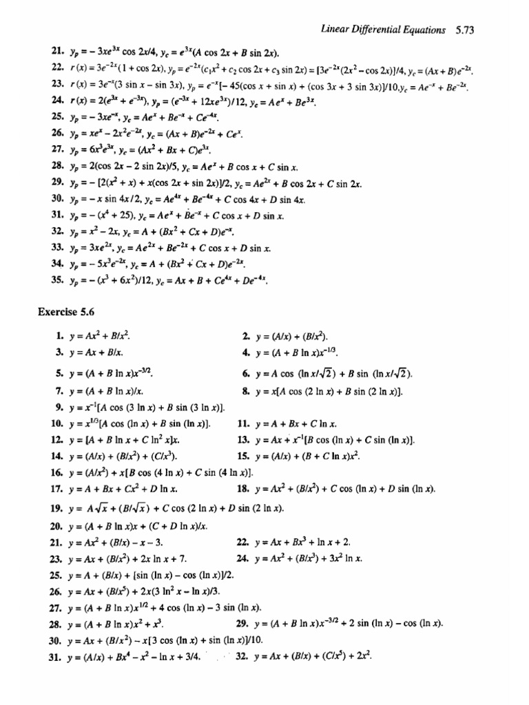 Linear Differential Equations Exercises | PDF | Elementary Mathematics ...