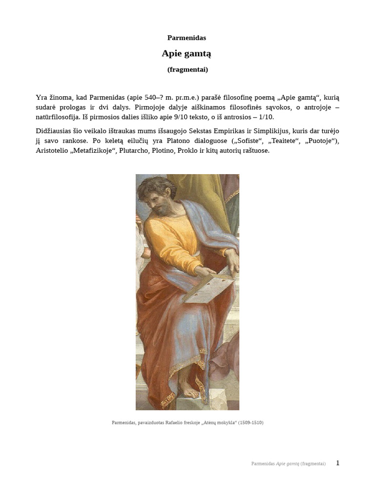 Parmenidas - Apie Gamta (Fragmentai) | PDF