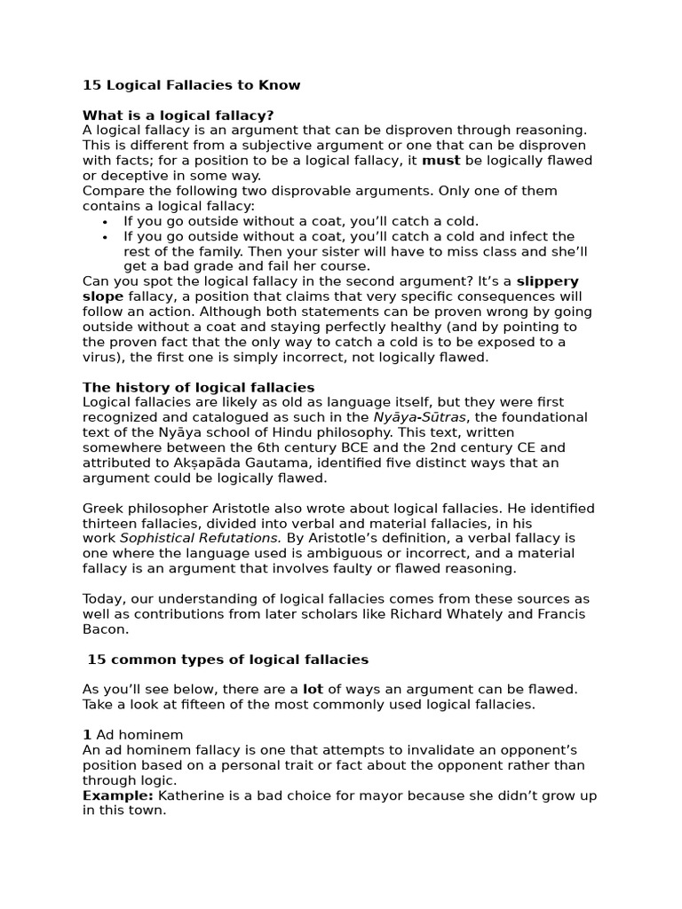 15 logical fallacies to know pdf fallacy argument