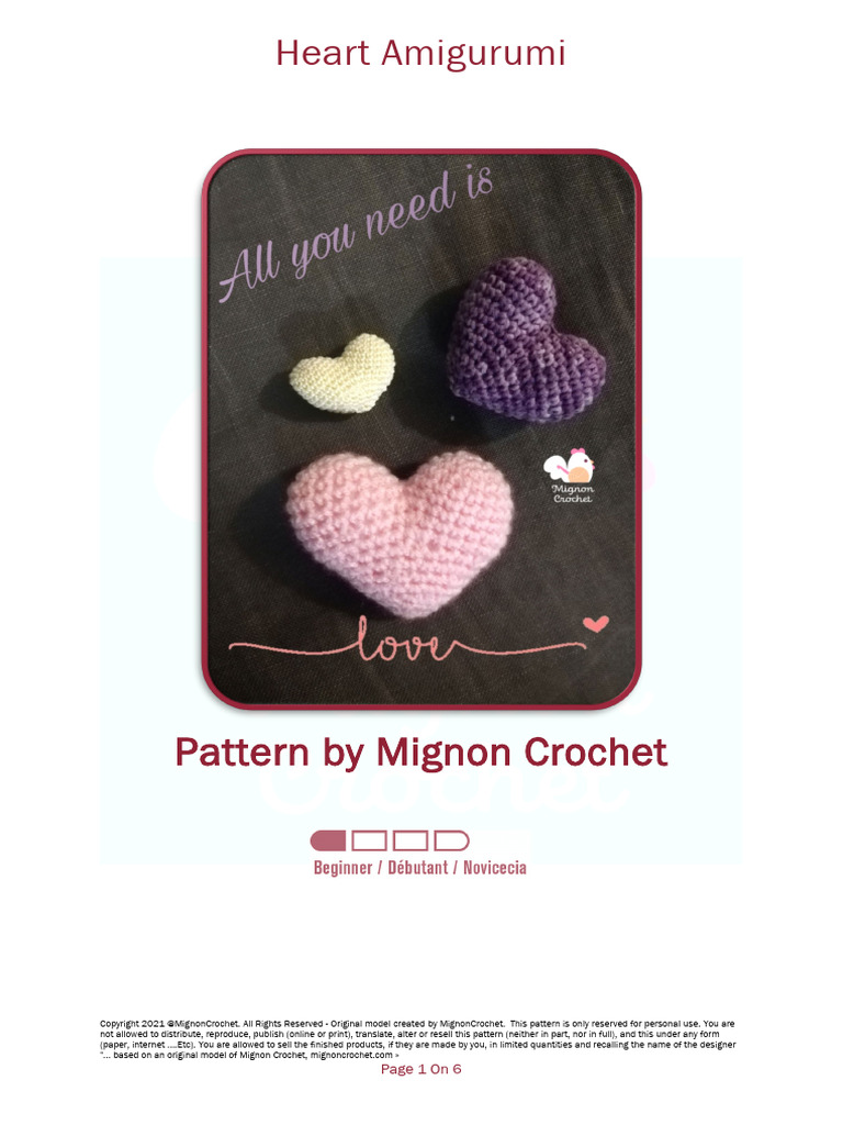 Heart Amigurumi US Free Pattern MignonCrochet | PDF | Yarn | Textiles