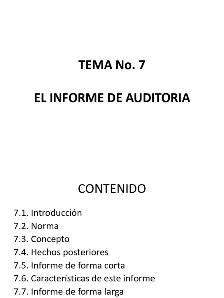 TEMA No 7 EL INFORME DE AUDITORIA | PDF | Auditoría | Contralor